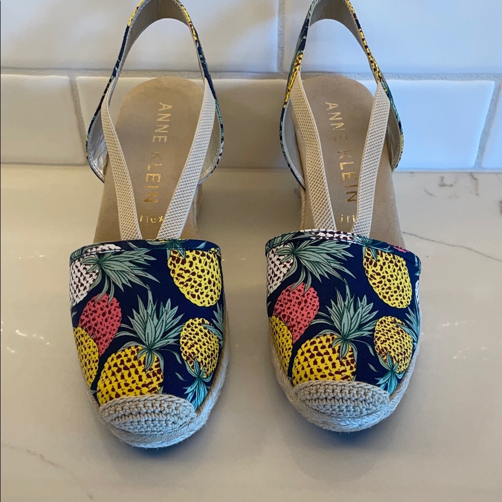 Anne Klein Espadrilles with Pineapple Print - Blue and Yellow
